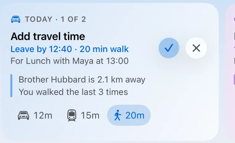 Add travel time: leave by 12:40, a 20 minute walk, for lunch with Maya